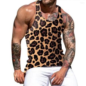 Camisetas sin mangas para hombres Casual Hombres Chaleco Colorido Tie-Dye Leopard Print Top de verano para gimnasio Fitness Slim Fit Sin mangas O Cuello con suave