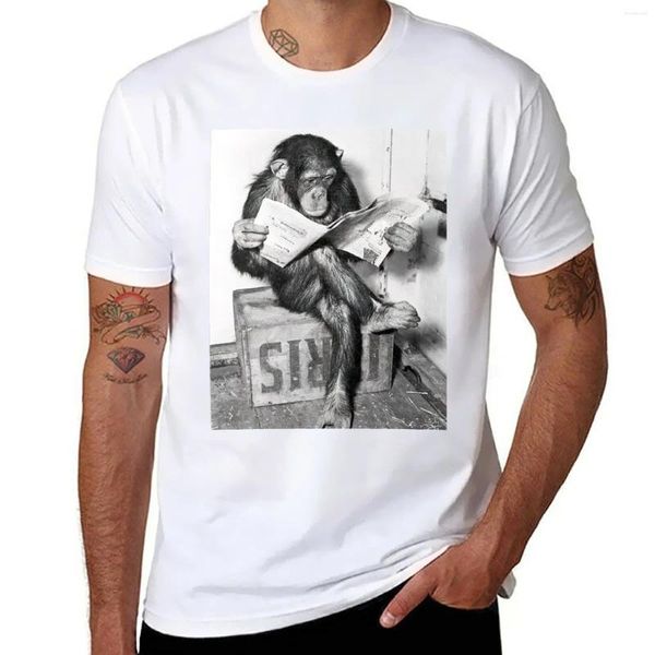 Débardeurs pour hommes Chimpanzé Lecture Spaper Noir et Blanc Vintage Art T-Shirt T-shirts T-Shirt Hommes