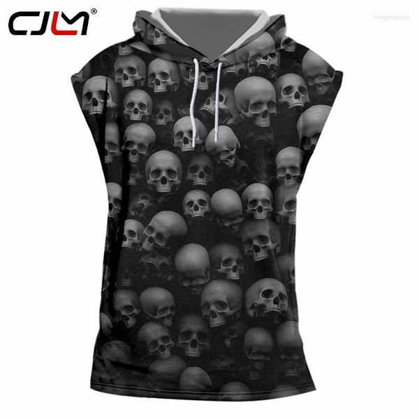 Camisetas sin mangas para hombre CJLM, sudaderas con capucha sin mangas, camiseta negra con estampado completo de calaveras en 3D para hombre, camiseta sin mangas para hombre, camisetas casuales de Fitness para culturismo