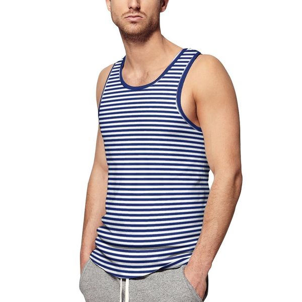 Débardeurs pour hommes à rayures classiques haut d'été bleu marine et blanc musculation homme graphique mode gilets sans manches grande taille 4XL 5XL 230731