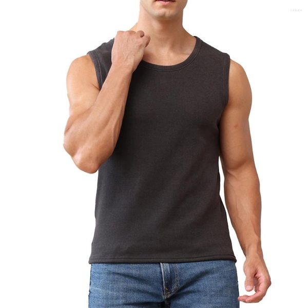 Camisetas sin mangas para hombre, Top clásico, chaleco cómodo diario, invierno, otoño, mujer, forro polar, ropa interior para hombre, cuello redondo, moda cómoda