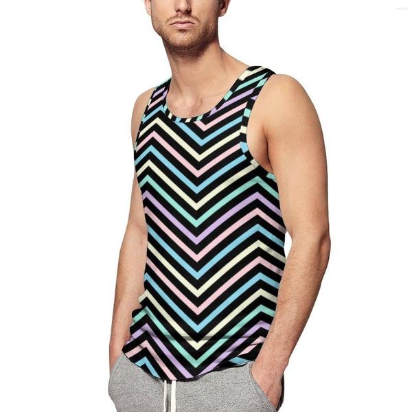 Camisetas sin mangas para hombre, Top de líneas nórdicas coloridas, camisetas sin mangas personalizadas con estampado Pastel para entrenamiento, moda de playa de gran tamaño