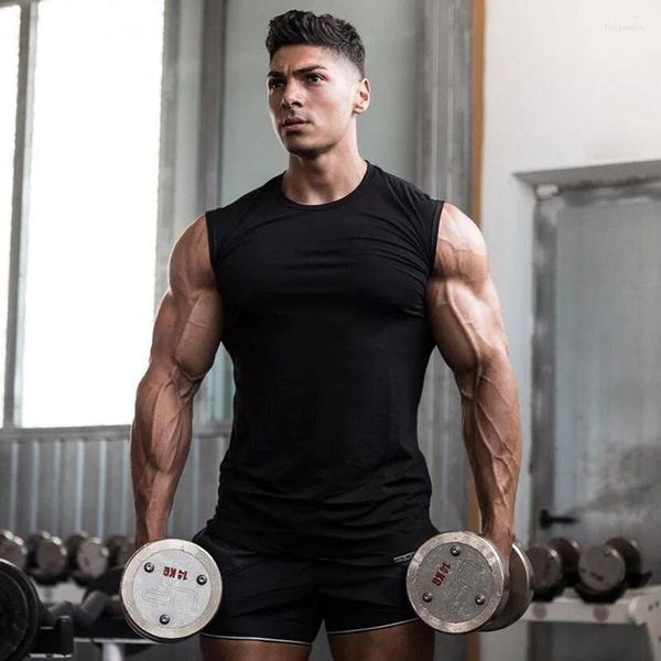 Débardeurs pour hommes Compression sans manches chemise Fitness hommes serré haut blanc gilet d'entraînement coton Muscle vêtements de gymnastique