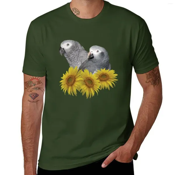 Les débardeurs pour hommes Congo et Timneh africain Parrot gris avec tournesols T-shirt Plain T-shirts hommes