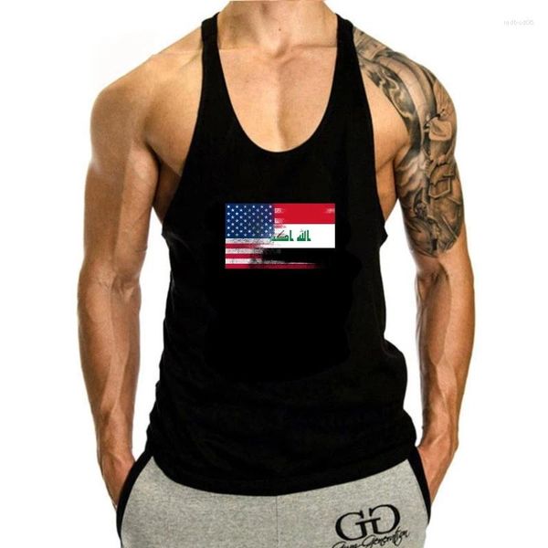 Camisetas sin mangas de algodón con cuello redondo para hombre, estampado personalizado, Top iraquí americano, media bandera de Irak y América, para mujer