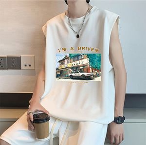 Heren tanktops katoenen mouwloze t -shirt designer letters bedrukt sexy off schoudervest zomer casual heren kleding los ademende gym fitness sportkleding#Q5