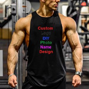 Mannen tanktops Custom Brand DIY Design Mens Cotton Gym Tank Top Bodybuilding Open kant mouwloos T-shirt Zomer Fitness Workout Kleding 230710