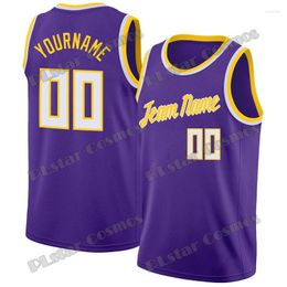 Camisetas sin mangas para hombre, nombre personalizado y número, uniforme de baloncesto Vintage de platino púrpura, chaleco deportivo de verano para jóvenes con estampado 3D