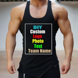 Herentanktops Aangepaste foto Logo Men's Deep-Dig Bodybuilding Vest Solid kleur Blanco Zomerbodem onderhemd