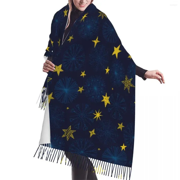 Débardeurs pour hommes mignons flocons de neige d'hiver et étoiles écharpe longue grande écharpe à pompon enveloppe douce Pashmina