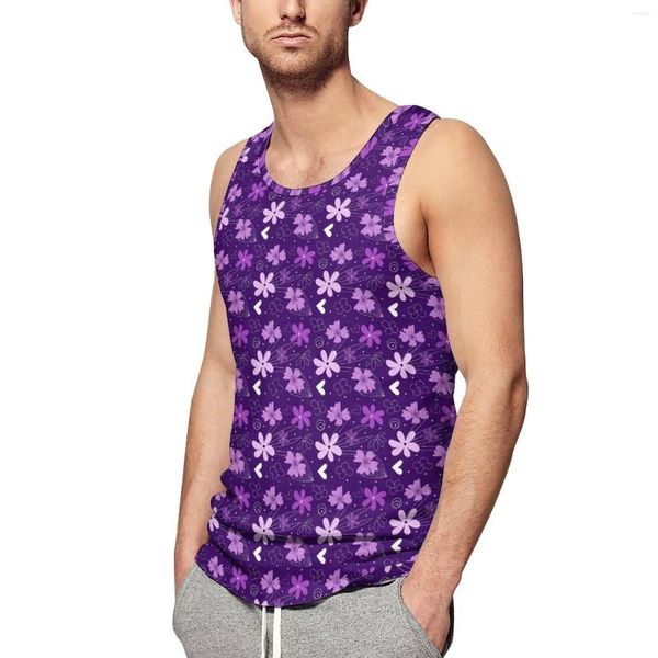 Débardeurs pour hommes Daisy Flower Top Hommes Purple Floral Print Beach Graphic Training Cool Chemises sans manches surdimensionnées