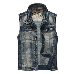 Regatas masculinas denim colete grande bolso retro azul colete sem mangas jeans jaquetas tamanho grande hip hop jean casacos casuais