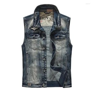 Heren tanktops Denim vest Grote zak Retro blauw vest Mouwloze jeansjassen Grote maat Hiphop Jean-jassen Casual