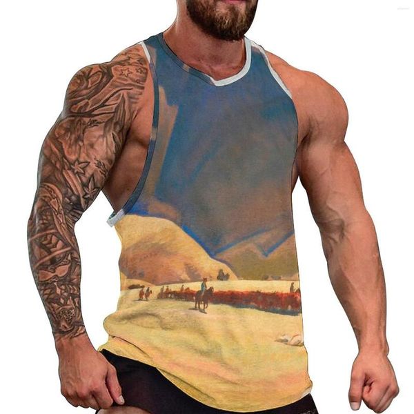 Débardeurs pour hommes Tops imprimés désert Top Maynard Dixon Sportswear Beach Gym Hommes Modèle Chemises sans manches Grande taille