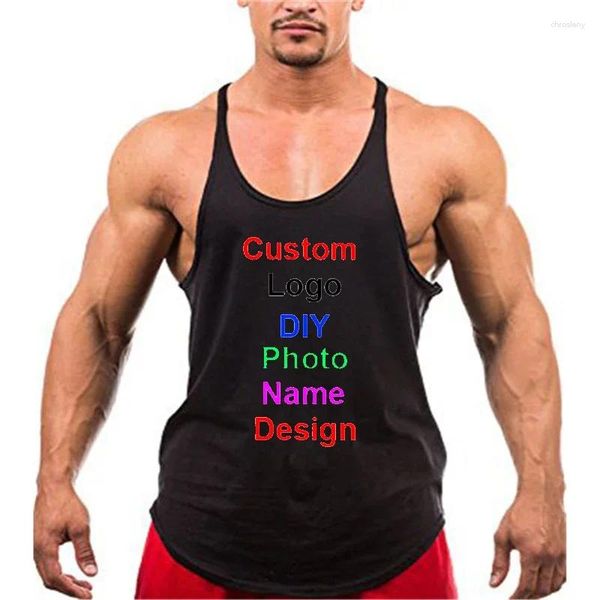 Débardeurs pour hommes DIY Marque Logo Personnalisé Y Back Gym Stringer Top Hommes Coton Fitness Vêtements Bodybuilding Chemise Sans Manches Entraînement Singlet