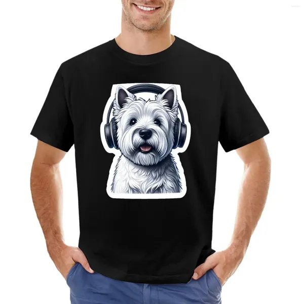 TOPS TANCAS MENOS Dog con auriculares - Camiseta de Westie Hippie Clothing Edición de sudor Divertido Camisetas para hombres