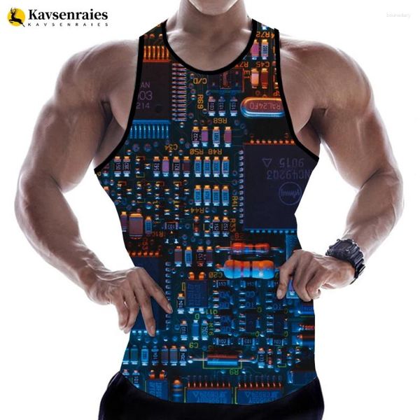 Tobs de débardeur masculine Chip électronique 3D Impression numérique Mode drôle Viete Men Femmes Casual Office Singlets Sands Sans manches