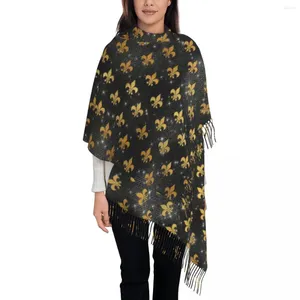 Herentanktops elegante zwarte en gouden fleur de lis sjaal voor vrouwen luxe winter wrap sjaal fleur-de-lys bloemen kwastjes wraps