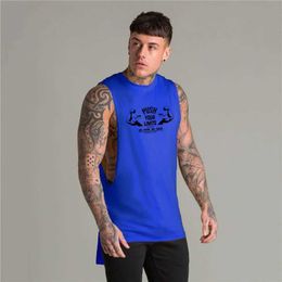 Herentanktops verlengen Cut Off Gym Fitness Sport Vest Heren Bodybuilding Tank Tops Fashion Hip Hop Training Open Side Slelless Cotton T Shirts Y240507