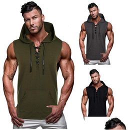 Débardeurs pour hommes Fahsion Top à capuche Hommes sans manches Sports d'été Casual Vêtements masculins Coton Mens Streetwear Ropa Drop Livraison Appare Dhnqv