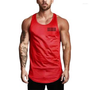 Heren tanktops Faith Over Fear Print Gym Bodybuilding Mesh Snelle droge mouwloze workout spierhemd Heren Fitness Sport Slim Fit Vest