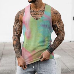 Débardeurs pour hommes Mode Gradient V-Neck Top sans manches Sexy Hollow Out Fitness Muscle Sports Vest Shirt Summer Casual Sweat-shirt respirant