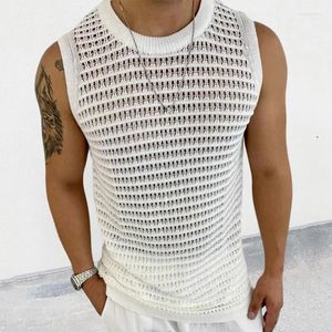 Tanktops voor heren Mode gebreide heren streetwear zomer vrije tijd uitgehold breien hemdje mouwloos ronde hals effen vest vintage