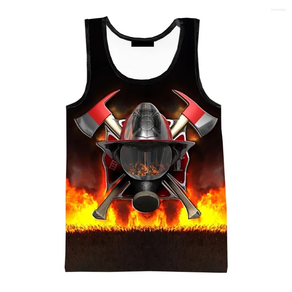 Camisetas sin mangas para hombres Bomberos Impreso en 3D Hombre / Mujer Chaleco de campaña de moda informal Chalecos de cuello redondo para niños Ropa de gimnasio de gran tamaño de verano para hombres