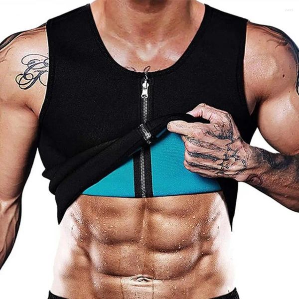 Camas de tanques para hombres Men flexibles chaleco O-Neck sin mangas con cremallera Fitness con protección tecnológica nanométrica para la definición de la seguridad muscular