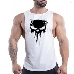 Camisetas sin mangas para hombres Four Seasons Fitness al aire libre para hombres adultos O-Collar Chaleco Scary Skull Pattern 2d Impreso Transpirable Elegante Camisa sin mangas