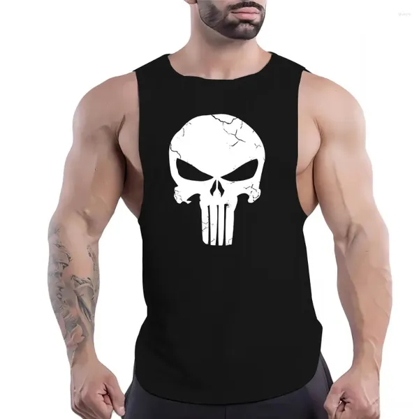 Camisetas sin mangas para hombres Four Seasons Fitness al aire libre Deportes de ocio Hombres adultos O Collar Chaleco Armadura de moda Patrón de calavera Camisa sin mangas estampada 2d