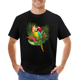 Tanktops voor heren Verse papegaai tropische bananenbladeren boeket T-shirt op maat T-shirts Ontwerp uw eigen grafische T-shirts voor heren