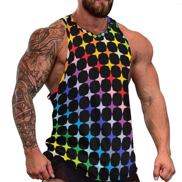 Camisetas sin mangas para hombre, camiseta divertida con diseño de arcoíris, chalecos sin mangas personalizados con músculos de cuatro puntos y estrellas para entrenamiento