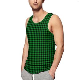 Débardeurs pour hommes vichy check top noir et vert vêtements de sport entraînement d'été mâle graphique chemises sans manches grande taille