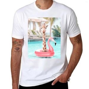 Tanktops voor heren Giraffe in een zwembad T-shirt Zwarte T-shirts Vintage kleding met korte mouwen Aangepaste herenkleding