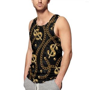 Débardeurs pour hommes Tops d'impression de chaîne d'or Top USA Dollar Sign Sportswear Summer Bodybuilding Hommes Graphique Chemises sans manches Plus Taille