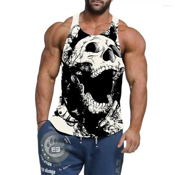 Camisetas sin mangas para hombre, ropa de gimnasio, camiseta con estampado 3D de calavera Funky, chaleco deportivo para deportes al aire libre para niños, camisetas sin mangas transpirables de verano