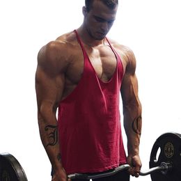 Herentanktops sportschool training bodybuilding katoen y rug fitness dunne schouderband spier fit stringer mouwloos shirt 230510
