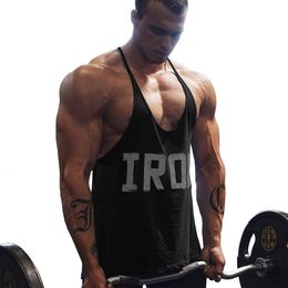 Heren tanktops gym workout bodybuilding y back fitness dunne schouderband spier fit stringer gedrukt extreme tee 230414