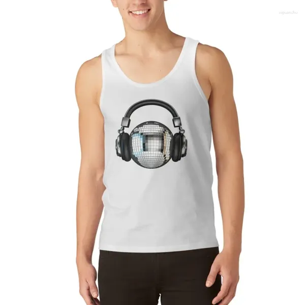 Camisetas sin mangas para hombre, auriculares con bola de discoteca, camiseta japonesa, ropa de gimnasio para hombre