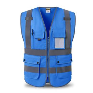 Débardeurs pour hommes gilet de sécurité bleu haute visibilité réfléchissant avec fermeture éclair et poches vêtements de travail haute visibilité travail pour hommes femmeshommes