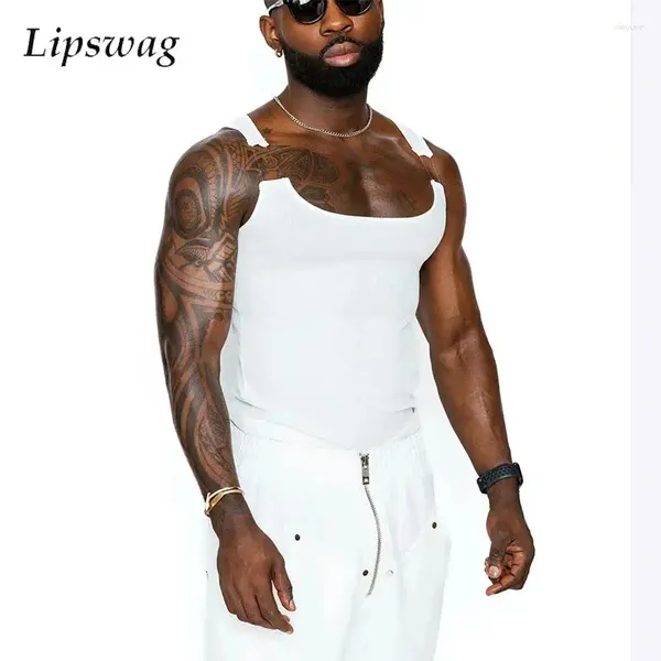 Débardeurs pour hommes Hip Hop Slim Knit Hommes Spring Fashion Chaîne Design Sangles Camisole sans manches pour gilet tricoté extensible Streetwear