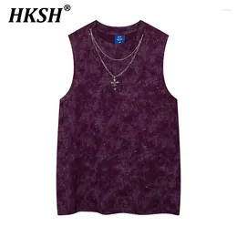 Herentanktops HKSH High Street Trendy Design Sense Streetwear Vest Hip Hop Loose Cross Necklace Mouwess T-shirt HK0987