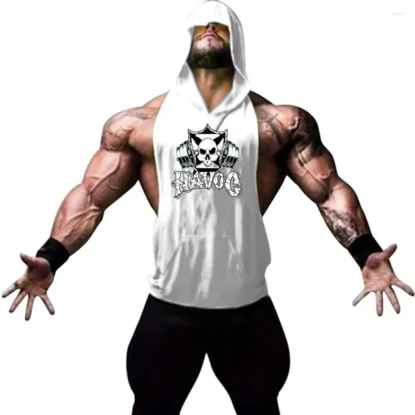 Tobarbot pour hommes Hooded Vest Print Fitness Training Muscle Workout Gym Bodybuilding