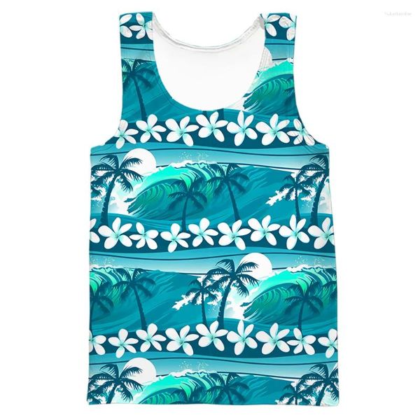 Camisetas sin mangas para hombre HX Hawaii Hawaiian Surf Frangipani Coconut Tree Chaleco impreso 3D Casual Beach Funny Streetwear