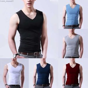 Débardeurs pour hommes Ice Silk Mens Débardeurs Solides Sexy Col V Sans Manches Gilets Mâle Sans Trace Maillot Élastique Fitness Casual Bodybuilding SuitsL2402