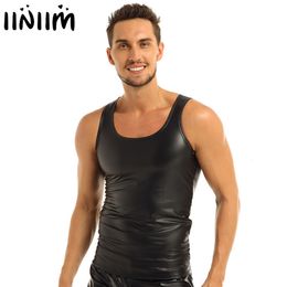 Débardeurs pour hommes iiniim Hommes Moto Lingerie pour Soirée Vêtements En Cuir Sans Manches Gilet Top Clubwear Maillot De Corps Gilet 230422