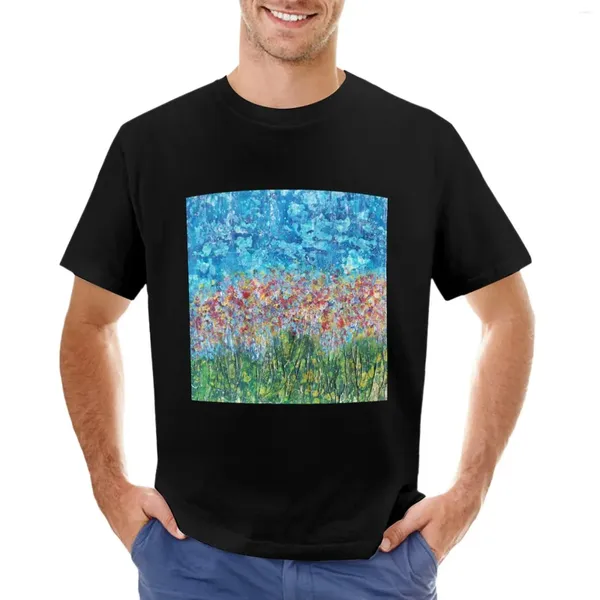 Camisetas sin mangas para hombre, camiseta con estampado de jardín impresionista, flor abstracta, azul, rojo y verde, camisetas Vintage para hombre