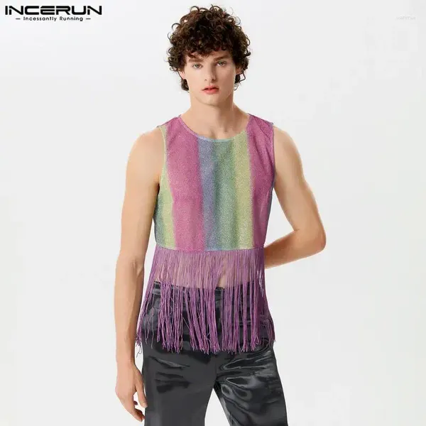 Tobs de débardeur pour hommes Incerun 2024 American Style Rainbow Gradient Tassel Patchwork Camies de nuit décontractées