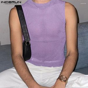 Men's Tank Tops Incerun 2024 Summer Men Tee Sleeveless Mesh Ve a través de la transparente Party Streetwear Camisas Nightclub